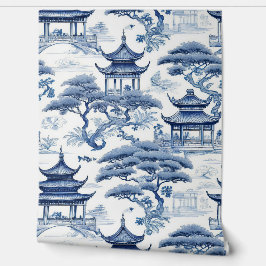 Papel Pintado Jardín de Chinoiserie azul y blanco