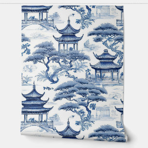 Papel Pintado Jardín de Chinoiserie azul y blanco