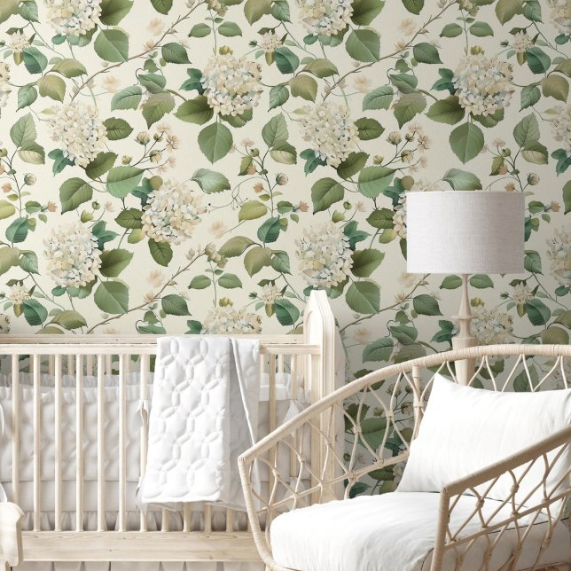Papel Pintado Jardín de flores del patrón de marfil antiguo Hydr (Antique Ivory Hydrangea Pattern Flower Garden Wallpaper)