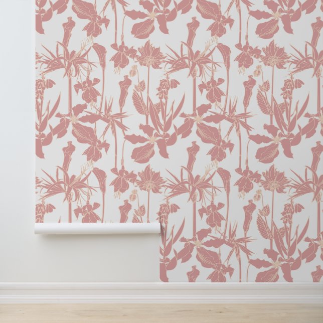 Papel Pintado Jardín de líneas y flores tropicales. (Solicitud)