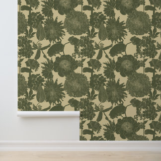 Papel Pintado Jardín de líneas y flores tropicales.