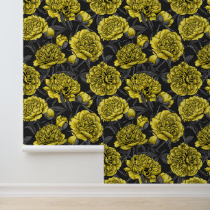 Papel Pintado Jardín de peones nocturnos en amarillo y gris