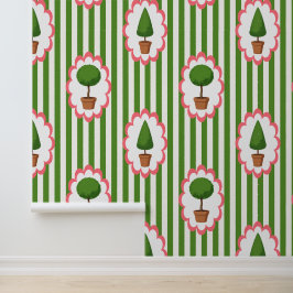 Papel Pintado Jardín de Topiaria Verde Cabana Raya Peel & Stick 