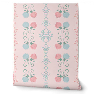 Papel Pintado Jardín de Tulipanes Rayas Florales - Rosa suave y