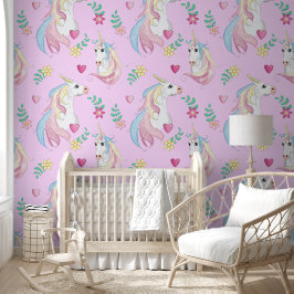Papel Pintado Jardín de Unicornio Rosa