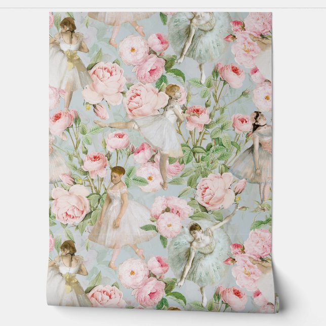 Papel Pintado Jardín de verano de bailarinas y Rosas franceses (Desenrollar)