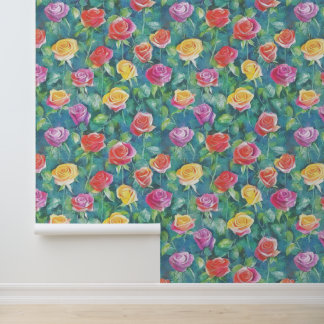 Papel Pintado Jardín en flor, patrón de acuarela de rosales