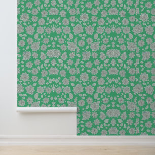 Papel Pintado Jardín Esmeralda: Espectacular patrón floral blanc