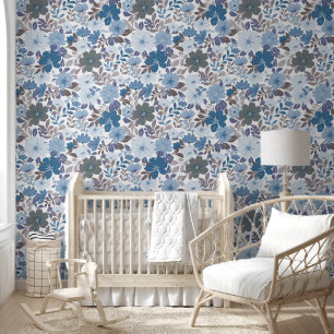 Papel Pintado Jardín floral cielo azul y gris en invierno