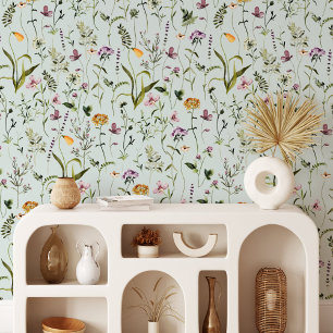 Papel Pintado Jardín floral de flores silvestres en acuarela