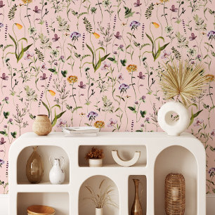 Papel Pintado Jardín floral de flores silvestres en acuarela