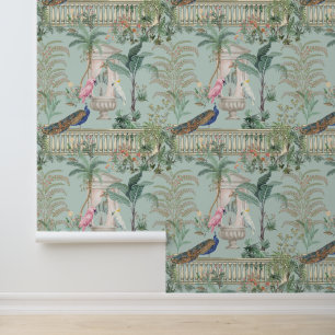 Papel Pintado Jardín Mogol Loro Pavo Real Bosque Tropical