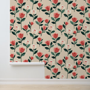 Papel Pintado Jardín Rosa elegante   Floral de inspiración vinta