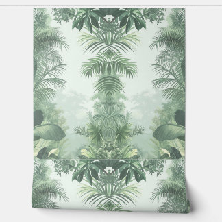 Papel Pintado Jardín Selvático Foliaje Tropical Verde Naturaleza
