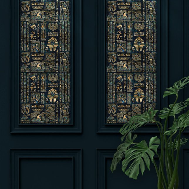 Papel Pintado Jeroglíficos y deidades egipcios -Abalone y oro (Subido por el creador)