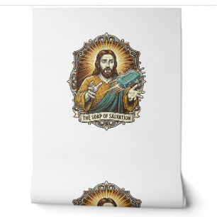 Papel Pintado Jesús Dejó Caer Jabón Resbaloso Ducha Torpe Baño