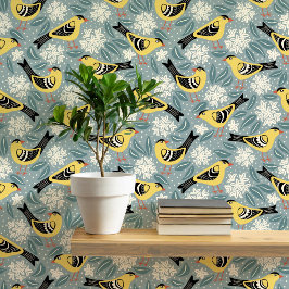 Papel Pintado Jilguero y Flor de Ave Rhododendron