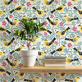 Papel Pintado Jilguero y Flor de Rosa de Pradera