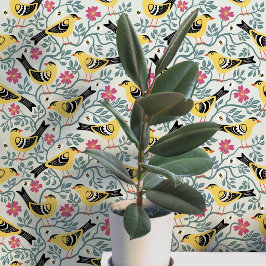 Papel Pintado Jilguero y Flor de Rosa de Pradera