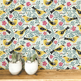 Papel Pintado Jilguero y Flor de Rosa de Pradera