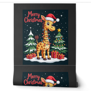 Papel Pintado Jirafa Feliz Navidad Encendido del Árbol de Navida