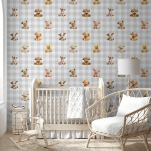 Papel Pintado Juguetes de animales de granja rellenos Nursera de