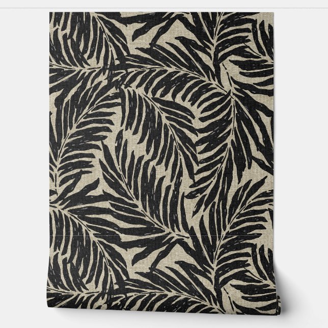 Papel Pintado Kahanu Palms Textura Hawaiana Faux Linen - Negro (Desenrollar)
