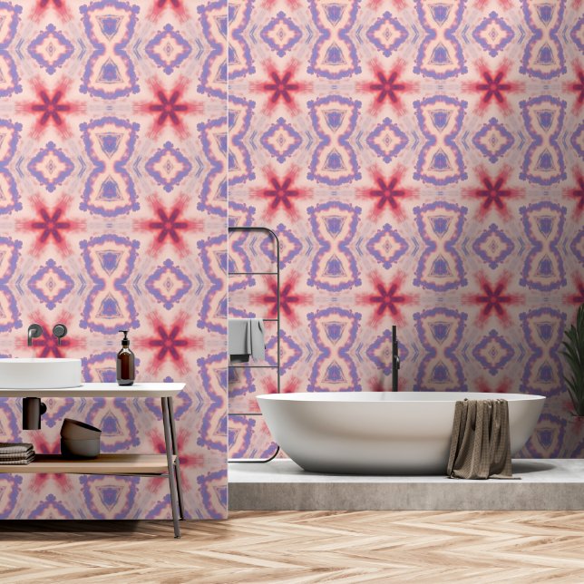 Papel Pintado Kaleidoscopio de cielo rosado y púrpura (Baño)