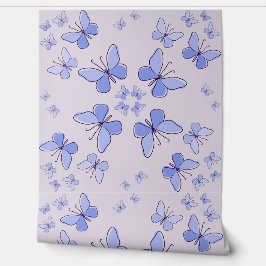 Papel Pintado Kaleidoscopio de mariposa en azul y lavanda