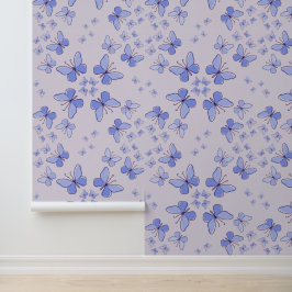 Papel Pintado Kaleidoscopio de mariposa en azul y lavanda