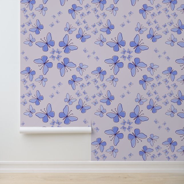 Papel Pintado Kaleidoscopio de mariposa en azul y lavanda (Solicitud)