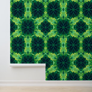 Papel Pintado Kaleidoscopio Esmeralda: Simetría tropical exubera