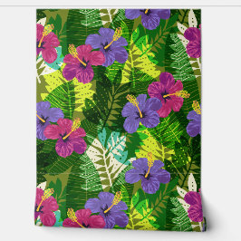Papel Pintado Kauai Jungle Hawaiian Hibiscus and Palms - Brights