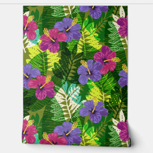 Papel Pintado Kauai Jungle Hawaiian Hibiscus and Palms - Brights