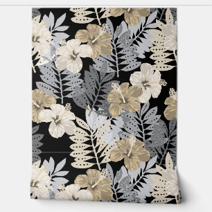 Papel Pintado Kauai Jungle Hawaiian Hibiscus and Palms - Neutral