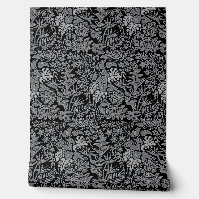 Papel Pintado Kauai Morning Protea Floral Hawaiana - Negro (Desenrollar)