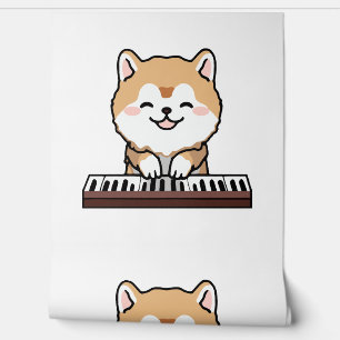 Papel Pintado Kawaii Cute Dog Jugando El Teclado Piano