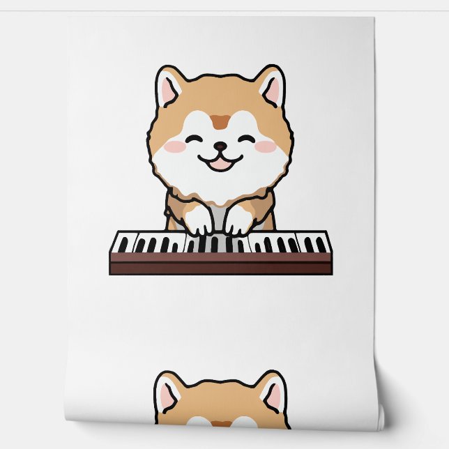 Papel Pintado Kawaii Cute Dog Jugando El Teclado Piano (Desenrollar)