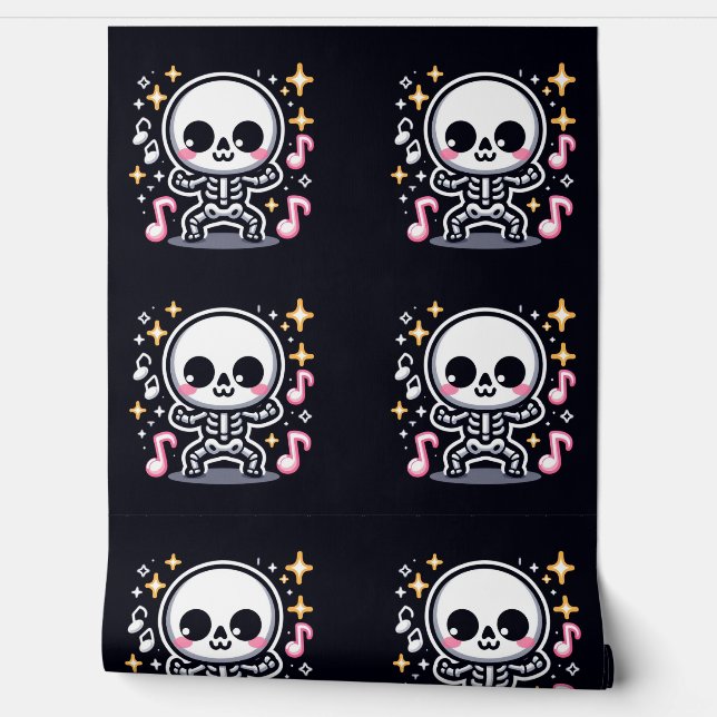 Papel Pintado Kawaii Dancing Skeleton Halloween Cute Spookhome (Desenrollar)
