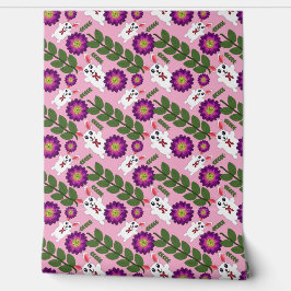 Papel Pintado Kawaii Spring Bunny: Floral Morado Vibrante Maxima