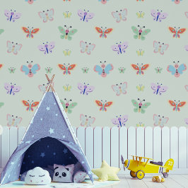 Papel Pintado `Kids Colorful Butterfly Mint Green