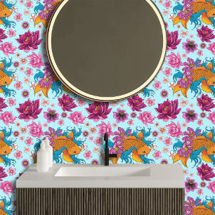 Papel Pintado Koi Fish Lotus Cherry Blossoms