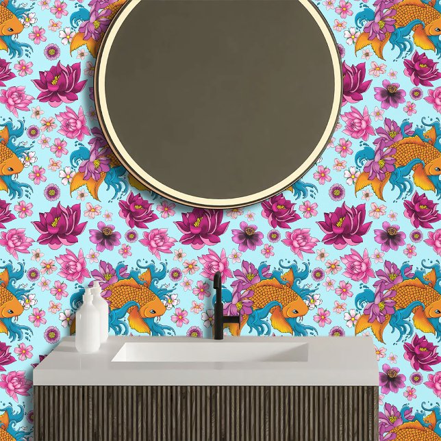 Papel Pintado Koi Fish Lotus Cherry Blossoms (Subido por el creador)