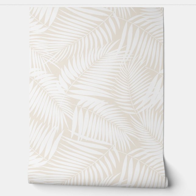 Papel Pintado Kona Palms Hoja Tropical Hawaiana - Blanco (Desenrollar)