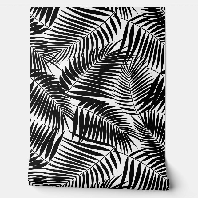Papel Pintado Kona Palms Hoja Tropical Hawaiana - Negro (Desenrollar)