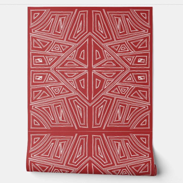 Papel Pintado L - Bold Lines - Symmetrical Tile- Red And White (Desenrollar)