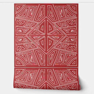 Papel Pintado L - Líneas Negritas - Baldosa Simétrica - Rojo y B