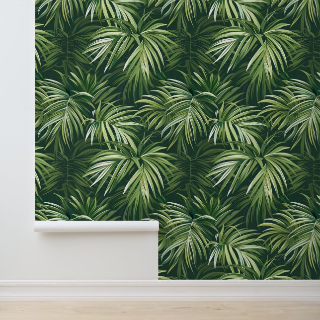 Papel Pintado La palmera verde profunda deja flora exótica (Solicitud)