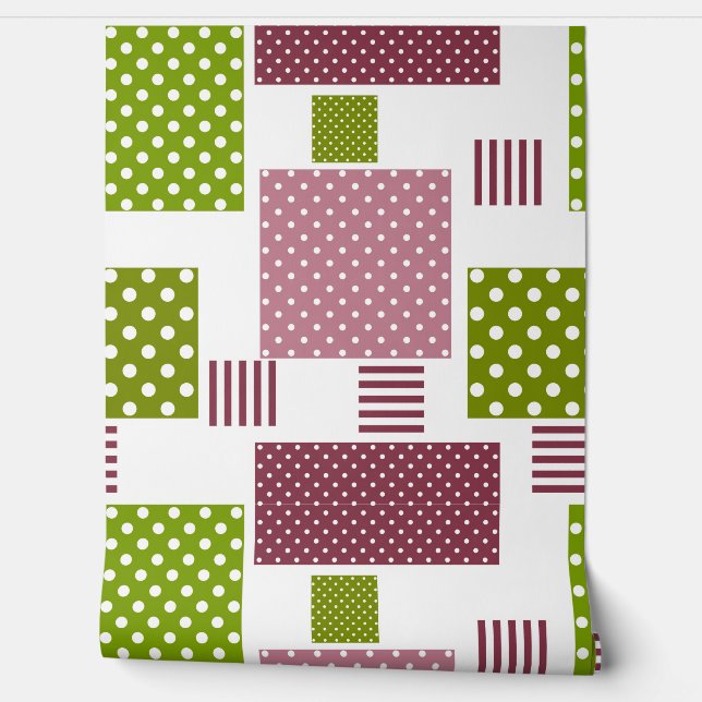 Papel Pintado La polka verde marrón de patchwork (Desenrollar)