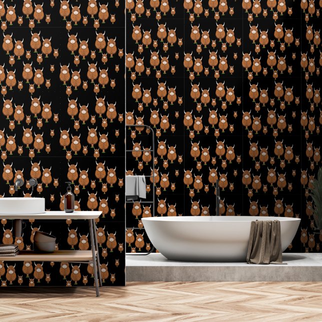 Papel Pintado La vaca Highland en negro (Baño)